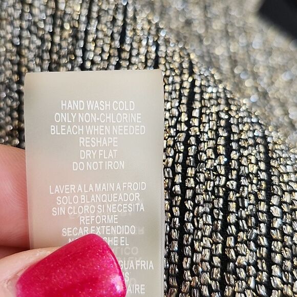 Calvin Klein black coat w/ gold & silver metallic beaded band, size 6 - Picture 11 of 13